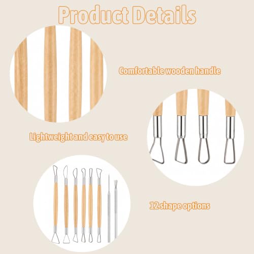 8 PCS Modeling Clay Sculpting Tools Set, Clay Tools Double-Sided, Pottery Trimming Tool Polymer Wire Loop Sculpture Set with Wooden Handle for Ceramic Wax Carving Modeling DIY