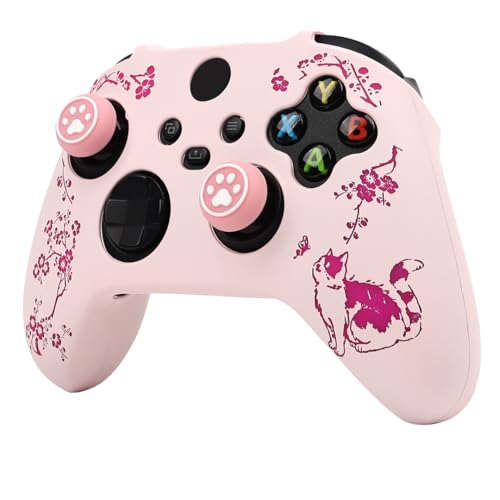Cat Among Blossoming Branches Skin Compatible with Xbox Series X Wireless Controller, RALAN Protector Case， Customised Thumb Grips Cap - color: Cat Pink