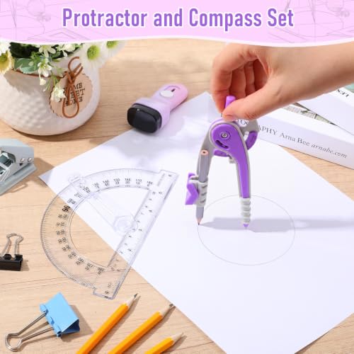 Zonon 2 Pcs Protractor and Compass Set, Swing Arm Protractor, Purple Clear - color: Purple and Clear