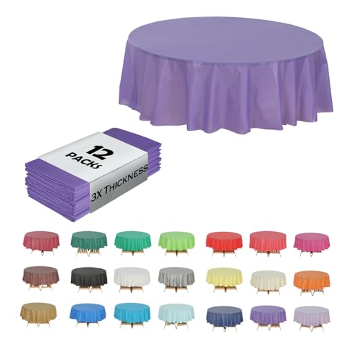 Evershine (12-Pack Heavy Duty Plastic Table Covers Tablecloth (Reusable) (Round 84", Purple) - color: Purple, size: 12 PACK Round 84"