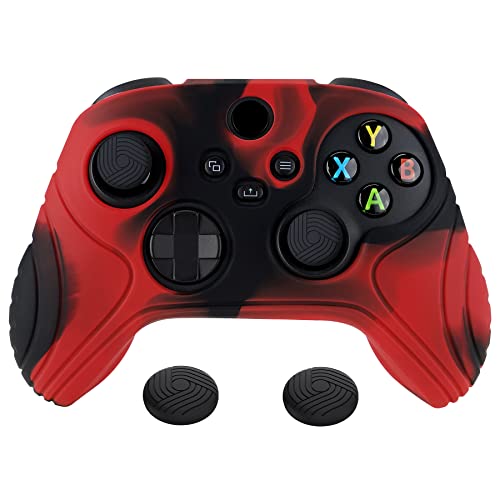 eXtremeRate PlayVital Samurai Edition Anti-Slip Controller Grip Silicone Skin for Xbox Core Controller, Ergonomic Protective Case Cover for Xbox Series S/X w/Thumb Grips - Red & Black - color: Red & Black