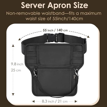 Likesing Server Apron, Serving Apron with Pockets for Waitress, Waiter Waist Tool Pouch Bag with 59'' Adjustable Belt - color: Black-t Shaped