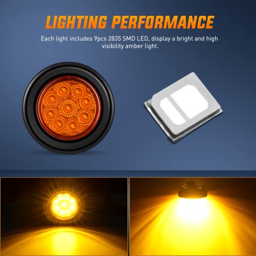 Nilight 2" Round Marker Light 2PCS Amber 9LED Clearance Lights Flush Mount - color: Amber 2Pcs 9LED