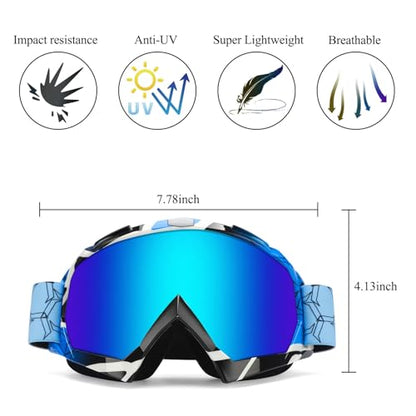 Dirt Bike Goggles 2 Pack - MX Goggles for ATV, Dirtbike, Motocross - color: Camo Blue Frame+black Farme(blue+clear)