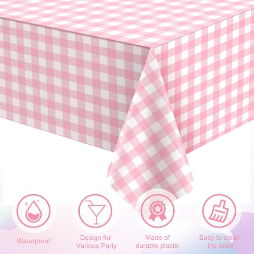 3Pcs Pink Gingham Tablecloths, Checkered Party Table Covers 54x108 In - color: Pink