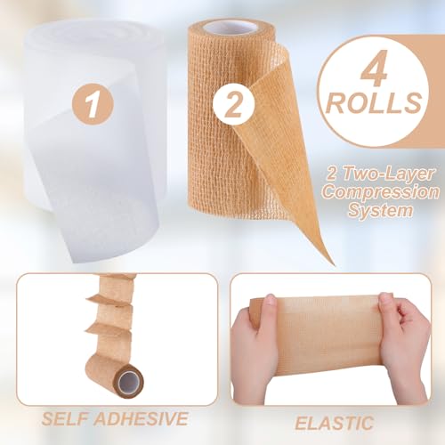 Geiserailie 4 Pcs 2 Layer Compression Wraps Bandage System for Leg Swelling - size: 10 cm