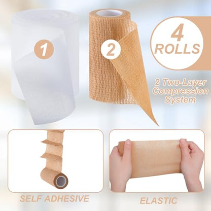 Geiserailie 4 Pcs 2 Layer Compression Wraps Bandage System for Leg Swelling - size: 10 cm