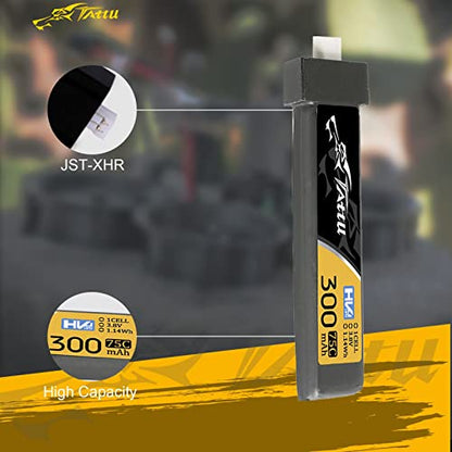TATTU 300mAh 3.8V High Voltage 75C 1S1P Lipo Battery Pack with BT 2.0 Plug (5pcs)