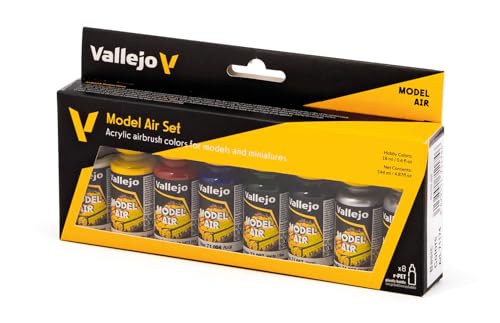 Vallejo - Model Air Basic Colors | Acrylic Paint Set | Pre Thinned Airbrush Ready Formula | 8 Basic Shades | Non-Toxic Water Based Pigments | Professional Grade Finishes - style: Basic Colors