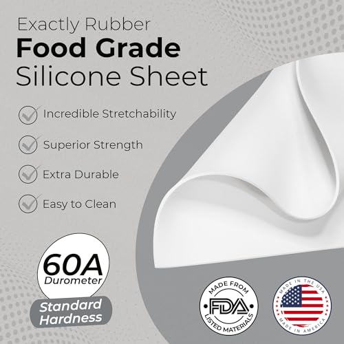 Exactly Rubber - White Silicone Sheet, 60A Durometer Silicone Mat, Food-Grade Rubber Mat with -80 to 450°F Temperature Resistance, 400% Elongation, Silicone Placemat Made in The USA, 1/32 x 3 x 9” - size: 1/32 x 3 x 9