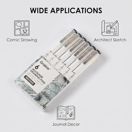 Grabie Micro Fineliner Pens, 6 Black Waterproof Drawing Pens - color: 6-Black
