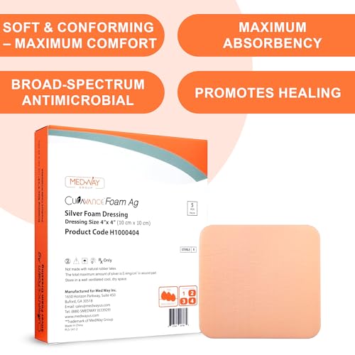 MedVance Silver Foam Sterile Highly Absorbent Dressing, 4"x4", Box of 5 - size: 4"x4" Silver 5 Pack