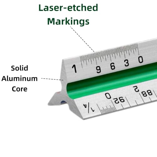 Unjoo Architectural Scale Ruler, 12‘’ Aluminum Alloy Drawing Scale,Silvery - color: Silvery