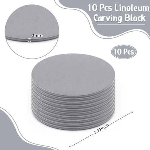 MotiMind 10 Pcs Rubber Carving Blocks, Linoleum Block, Round, 3.93 Inch