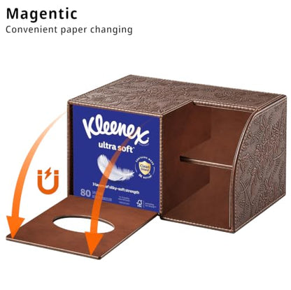 PU Leather Square Tissue Box Cover - Multi-Functional Tissue Box Holder - color: Retro