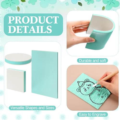 Innconee 18 Pcs Rubber Stamp Carving Blocks Linoleum Blocks, Green - color: Green