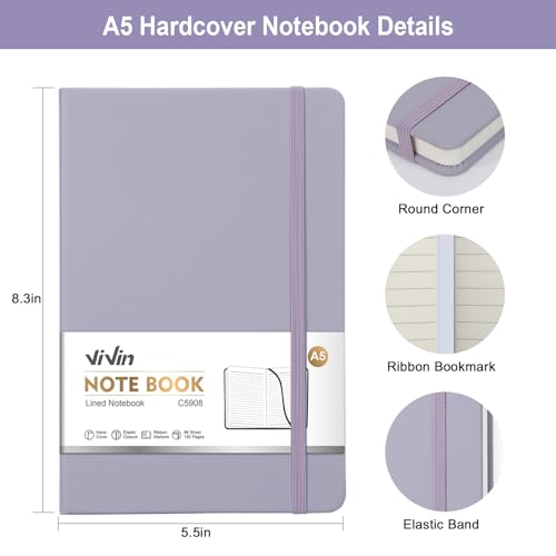 ViVin 3 Pack A5 Hardcover Lined Notebook,192 pg College Ruled 5.5x8.3 - color: Light Green+light Blue+light Purple, size: 3 Pack