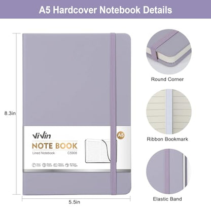ViVin 3 Pack A5 Hardcover Lined Notebook,192 pg College Ruled 5.5x8.3 - color: Light Green+light Blue+light Purple, size: 3 Pack