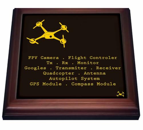 3dRose Black and Yellow Drone with DIY Accelerometer Gyroscope Brushless Motor GPS 8x8 Trivet with 6x6 Ceramic Tile