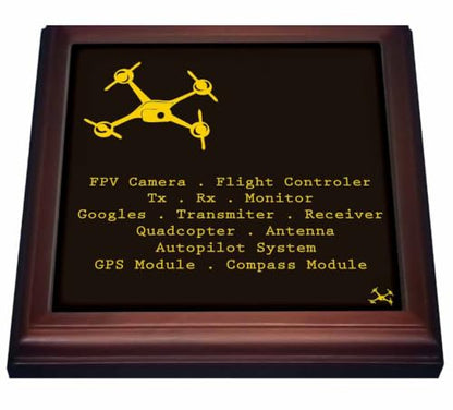 3dRose Black and Yellow Drone with DIY Accelerometer Gyroscope Brushless Motor GPS 8x8 Trivet with 6x6 Ceramic Tile