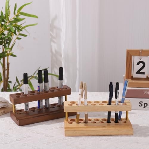 Pen Holder for Desk, Pencil Organizer, Fountain Pen Display Stand - color: Double-row - Walnut