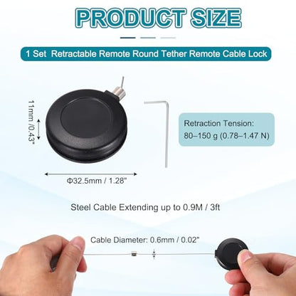 PATIKIL Retractable Remote Control Cable Tether (3ft /0.9M, Black)(1 Set) Round Remote Control Security Lanyard Lock Adjustable Locking Leash with Rope Locks, Suit for - TVs/Tablets - color: Black