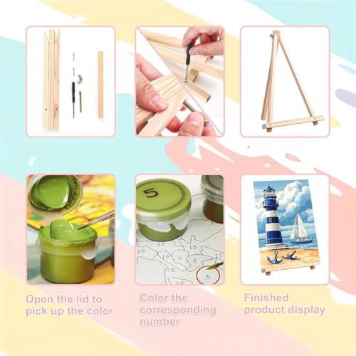 Ekuxom 4 Pack Beach Paint by Numbers Kit for Adults with Frame-Wooden Ease - color: 4 Pack Beach-1