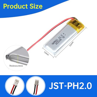 401230 3.7V Lipo Battery 100mAh 401230 Rechargeable Lithium - size: 401230 100mAh