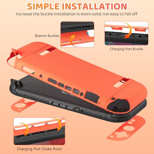 PAWDIARY Switch 2 Carrying Travel Case Orange Bag, with Hard PC Dockable Case Skin Compatible with Nintendo Switch 2 2025 Console, HD Screen Protector and 2 Thumps Caps, Secure Protection - color: Orange