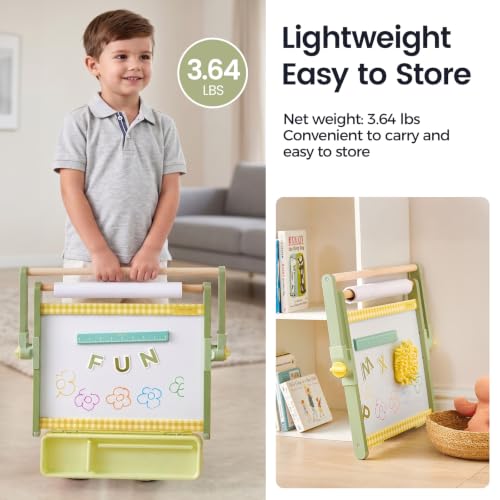 Tiny Land Tabletop Kids Art Easel, 5-Level Magnetic Drawing Board - color: Green