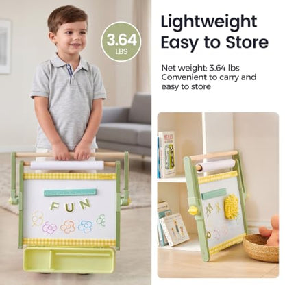 Tiny Land Tabletop Kids Art Easel, 5-Level Magnetic Drawing Board - color: Green