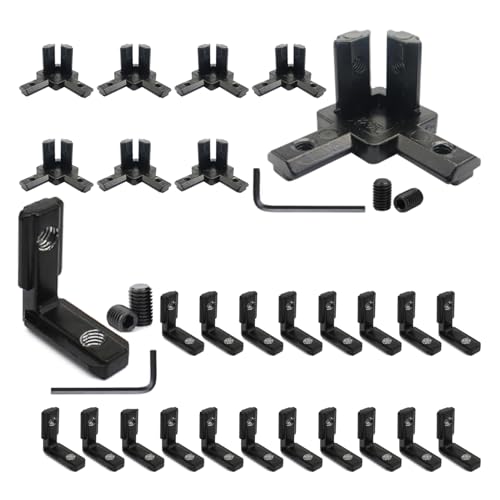 20Pcs 2020 Aluminum Extrusion Profiles Black L Interior Corner Bracket with Screws Hardware, 8Pcs 20 Series 3-Way Tri End Brackets for 2020 2040 V Slot Extruded Aluminum Accessories - style: 20 sets with M5 8 sets with m4