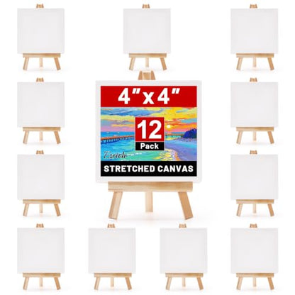 ESRICH 12 Pack Mini Canvas with Easel Set, 4x4” Small Canvases for Painting - size: 4x4in 12pack