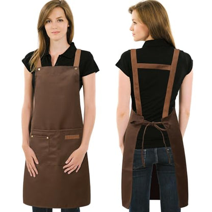 DILLMAN Art Aprons for Men Women H Back Straps Chef Apron with Pockets - color: Brown
