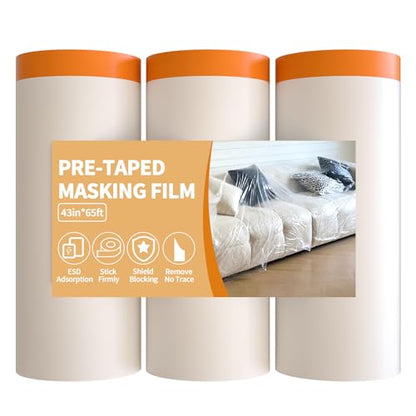 Painters Plastic Roll, Drop Cloth for Painting, 43" x 65', 3 Rolls - size: 43in x 65Ft