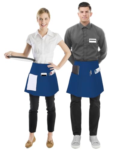 Utopia Wear Server Waist Aprons 12 Pack with 3 Pockets for Men and Women - color: Blue