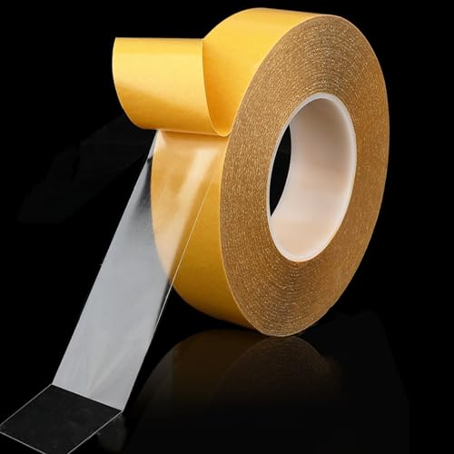 Super Thin Double Sided Adhesive Tape 1Inch x 66Feet Transparent Sticky Tape for Making DIY Crafts, Paste Photo, Scrapbook, Gift Wrap, Rug Fixed, Woodworker, Fashion Clothing, Wall Decor, Cat Training - size: 1 inch x 66 feet