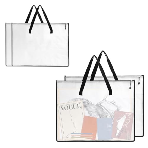 RUIAN 2-Pack 19x25 Inch Art Portfolio Bag, Waterproof Nylon Folder with Handle for Artwork, Drawing Pads, Posters, Charts & Teaching Materials (Translucent, Foldable)