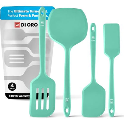 DI ORO Silicone Turner Spatula Set - 600F Heat Resistant, 4-Pc Mint - color: Mint