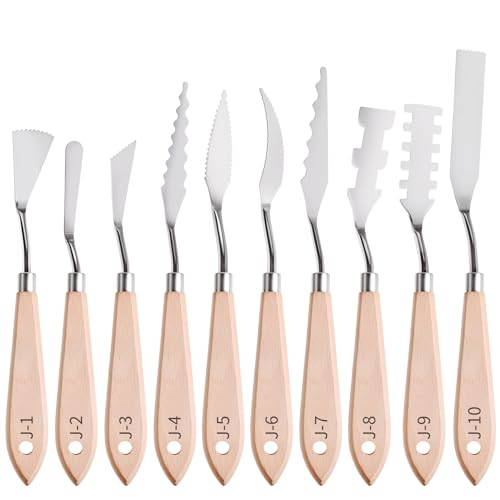 10 Pcs Palette Knife, Odd-Tooth Art Spatula, Basswood Handle