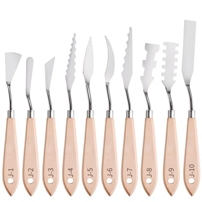 10 Pcs Palette Knife, Odd-Tooth Art Spatula, Basswood Handle