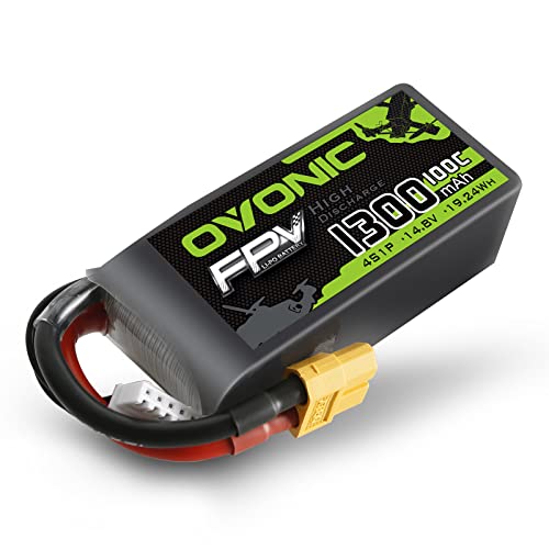OVONIC 4s Lipo Battery 100C 1300mAh 14.8V Lipo Battery with XT60 Connector for RC FPV Racing Drone Quadcopter - size: 1pcs