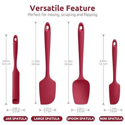 U-Taste 600ºF Heat Resistant Silicone Spatulas for Cooking, 4Pcs/Red - color: Red
