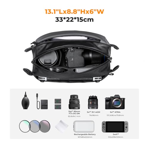 K&F CONCEPT 2 in 1 Camera Sling Bag, Everyday Shoulder Bag - color: 01 Available Black Medium