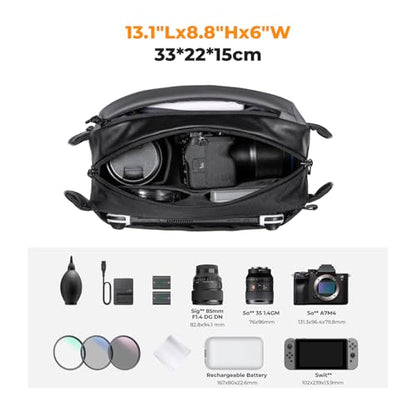 K&F CONCEPT 2 in 1 Camera Sling Bag, Everyday Shoulder Bag - color: 01 Available Black Medium