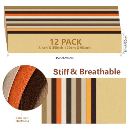 12 Rolls 8"x35" Large Stiff Felt Sheets, 1mm Felt Fabric Sheet for Crafts - color: Brown Series