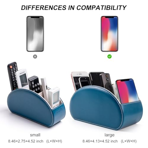 BONNY DODO Remote Control Holders Organizer Box with 5 Compartment PU Leather Multi-functional Office Desk Storage Caddy Store (Pacock blue) - color: Pacock blue