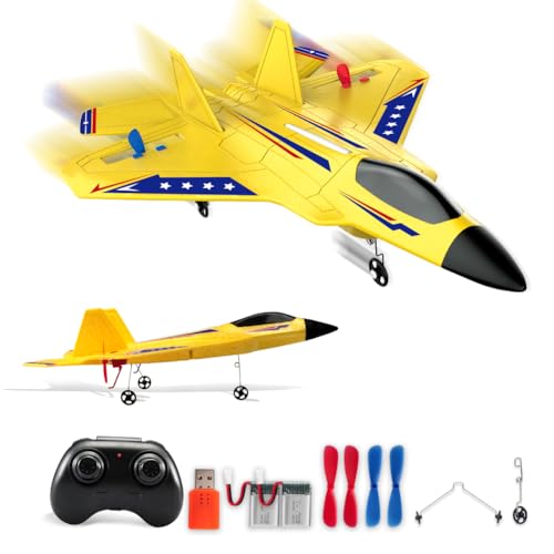 F-22 Raptor 2.4GHz RTF RC Plane 6-Axis Gyro Easy Flying For Kids Beginners - color: Yellow Kf803