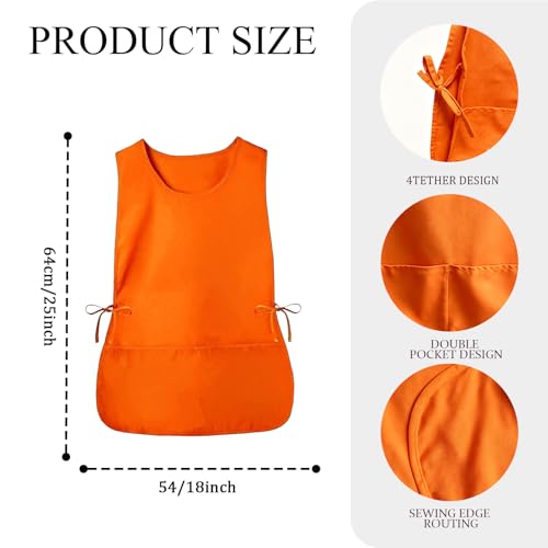 Cobbler Apron Unisex Smock Apron with Side Ties and 2 Deep Pockets Unisex Apron for work kitchen - color: Orange