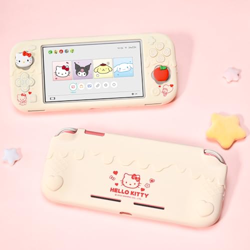 Kuitmor Switch Lite Protective Case,Soft Silicone Protective Shell,Anti-Scratch Protective Cover Case for Switch Lite with 2 Thumb Grip Caps（Beige Hello Kitty） - color: Beige Hello Kitty